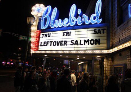 Bluebird Theater marquee at night, Leftover Salmon.