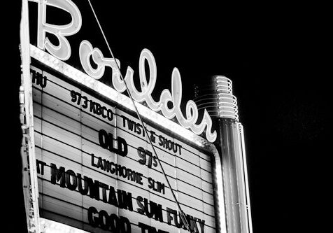 Vintage theater marquee with neon lights.
