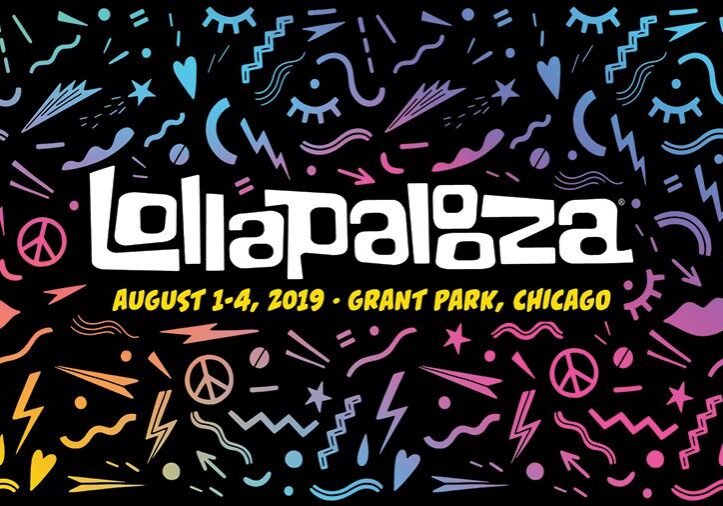 Lollapalooza 2019 poster with colorful patterns.