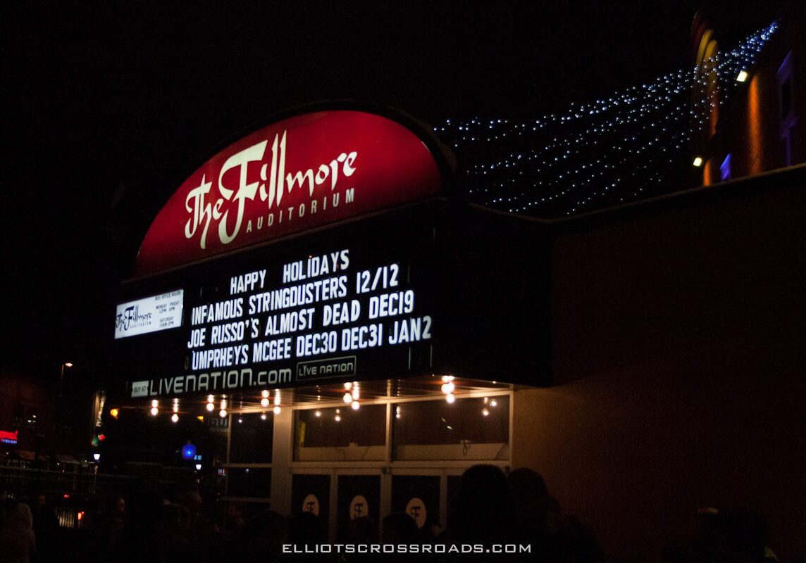 Fillmore Auditorium marquee with event listings.