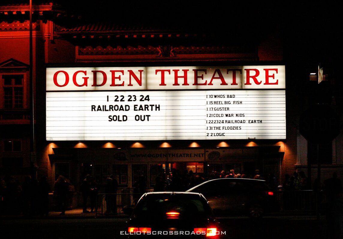 Ogden Theatre marquee at night, sold out.