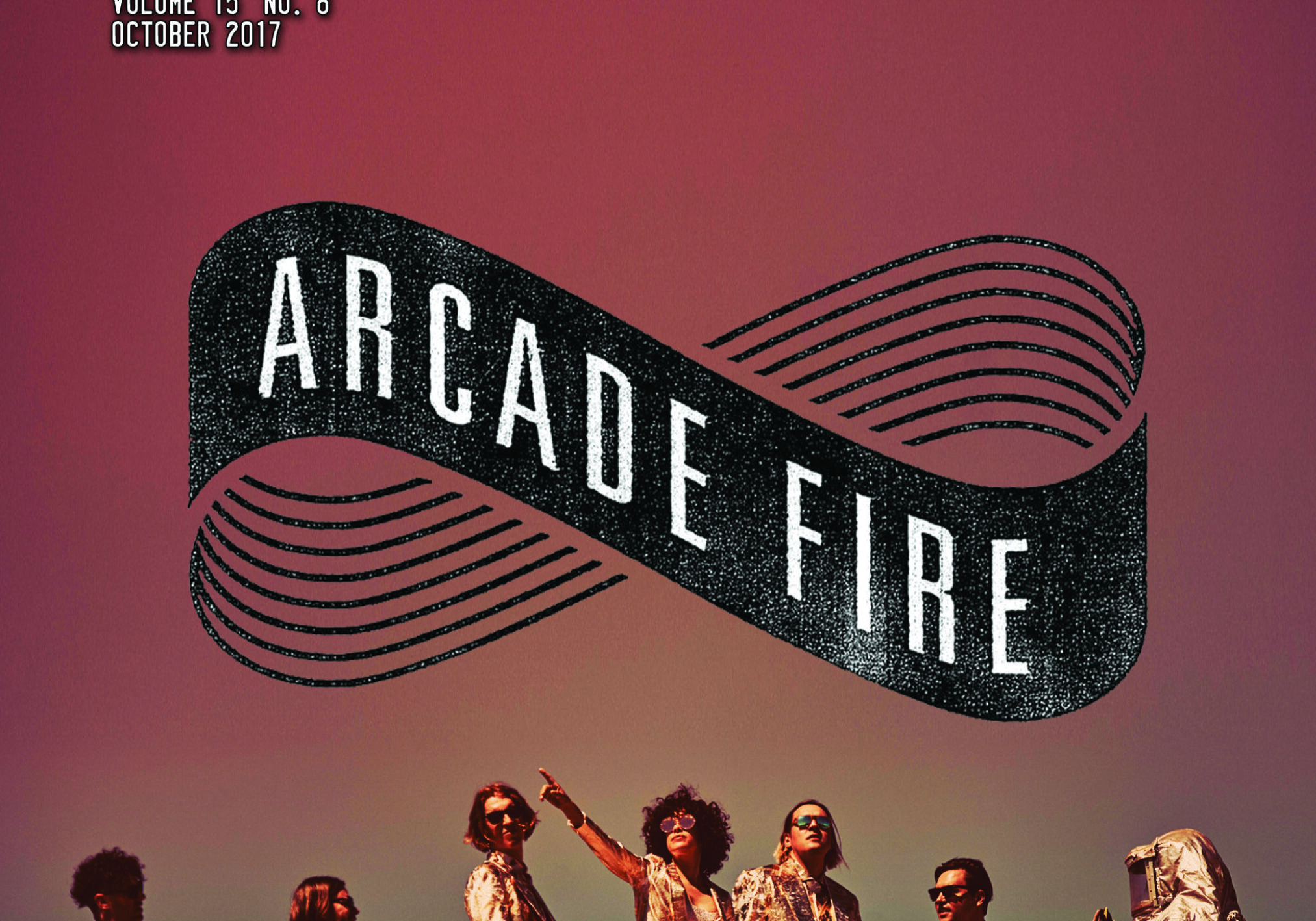 Magazine cover featuring Arcade Fire band members.