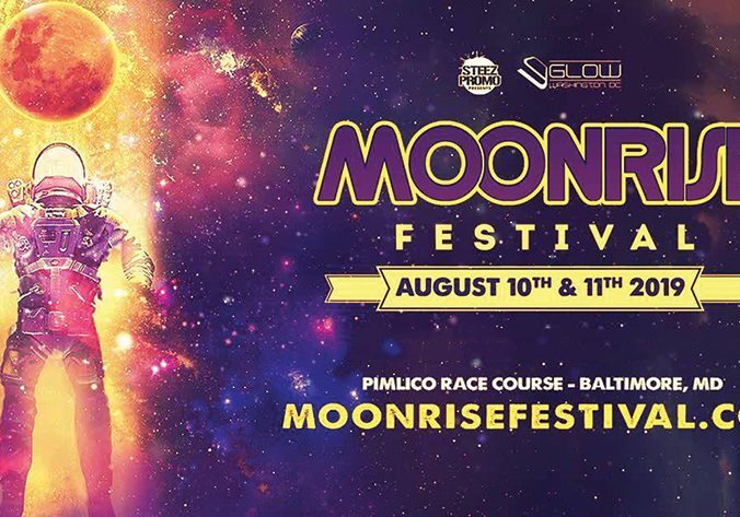 Astronaut gazing at moon, Moonrise Festival poster.
