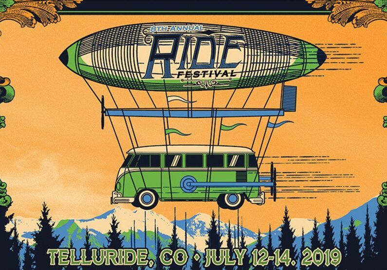 Ride Festival poster with airship and van.