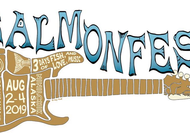 Salmonfest logo featuring a guitar and fish.