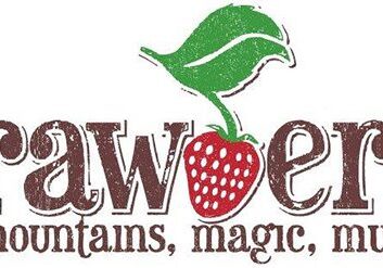 Strawberry logo with mountains, magic, music.