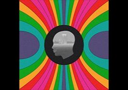 Silhouette with colorful, concentric rainbow stripes.