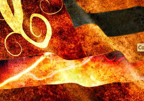 Abstract textured flag with swirling patterns.