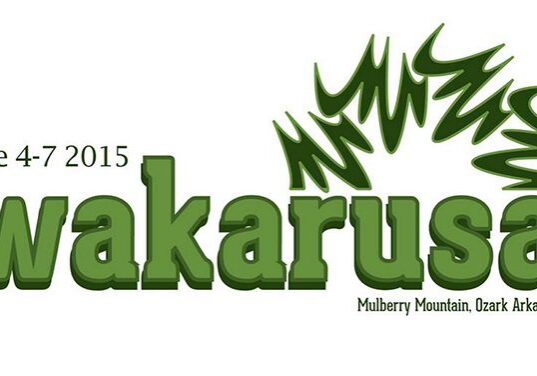 Wakarusa 2015 festival logo, green text.