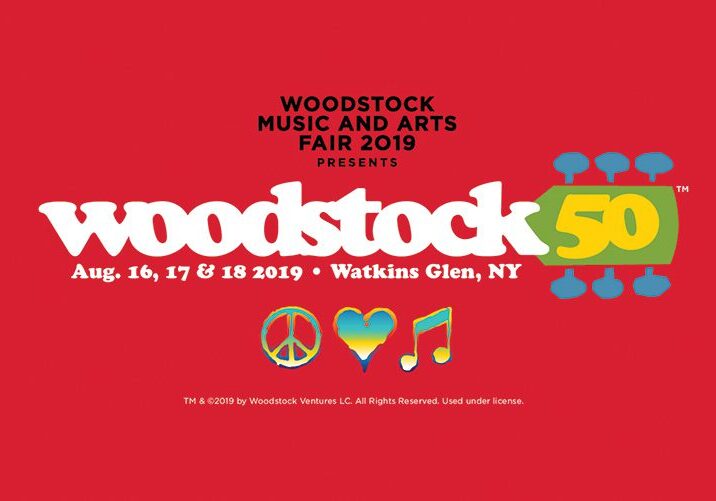 Woodstock 50th Anniversary logo, 2019 event details.