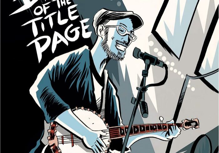 Illustration of musician playing banjo on stage.