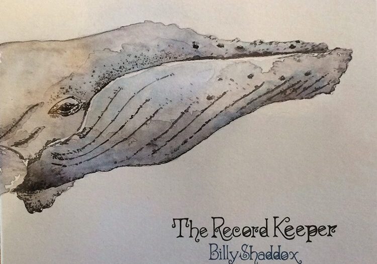 Watercolor whale with text "The Record Keeper.
