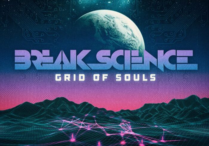 Futuristic album cover with planet and grid.