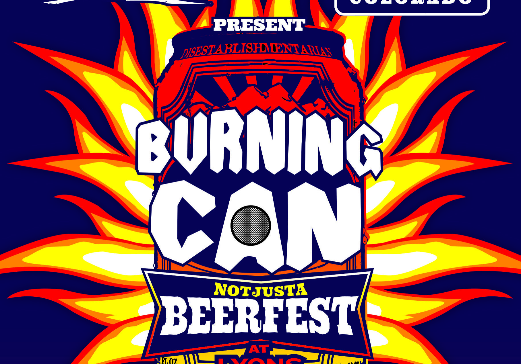 Burning Can Beerfest poster with fiery design.