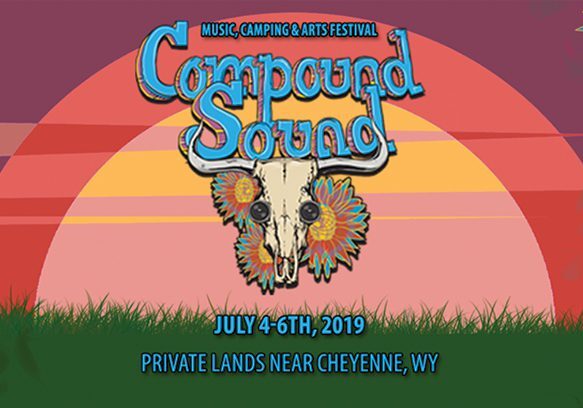 Festival poster with sunset and skull design.