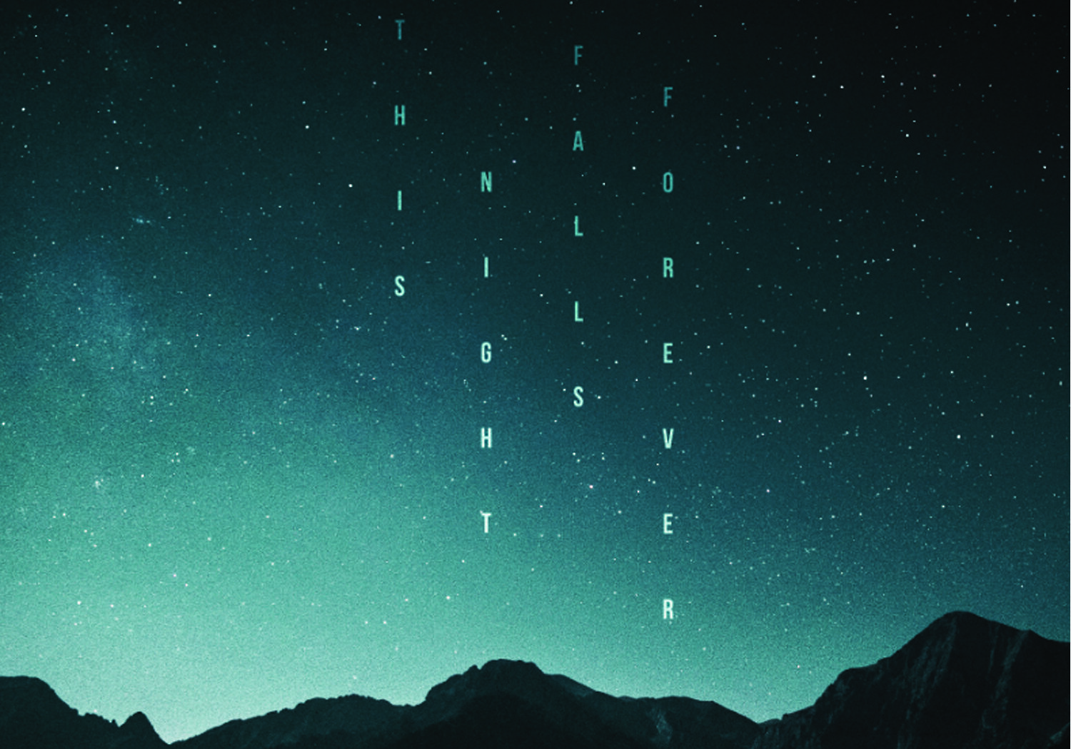 Starry night sky with mountain silhouette.