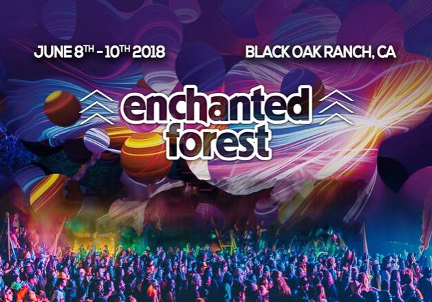 Enchanted Forest festival poster with crowd.