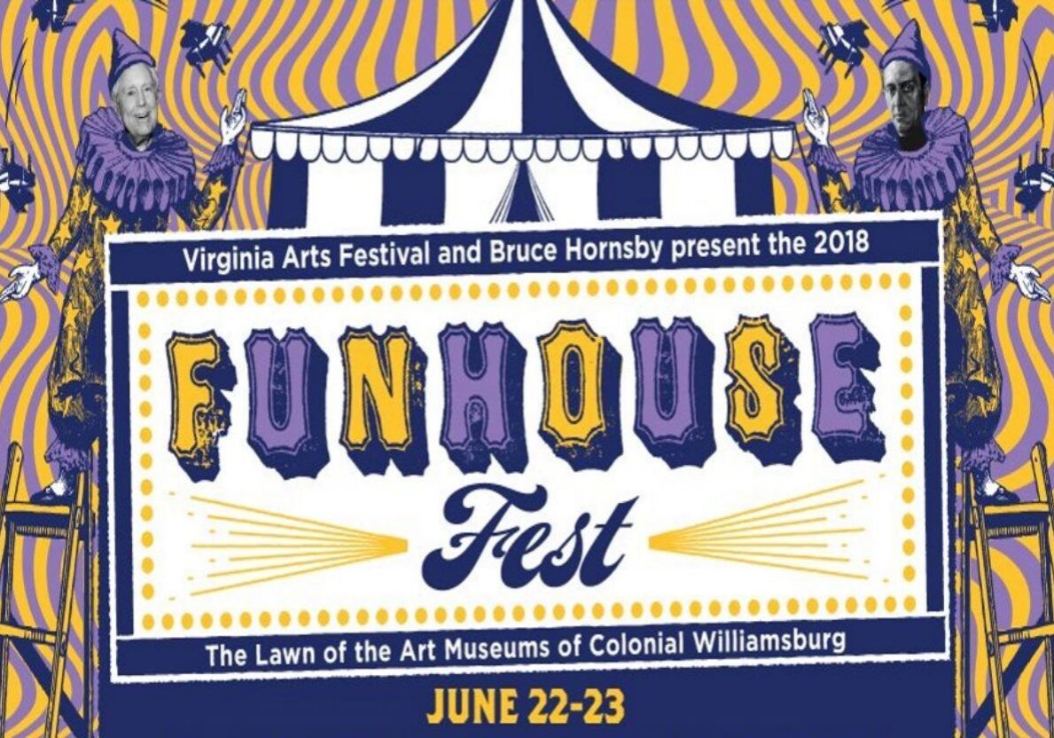 Funhouse Fest poster with clowns and tent.
