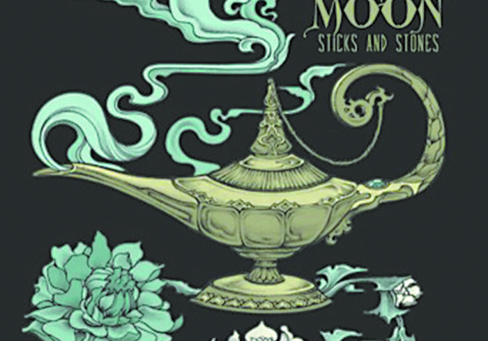 Decorative lamp with flowers and smoke design.