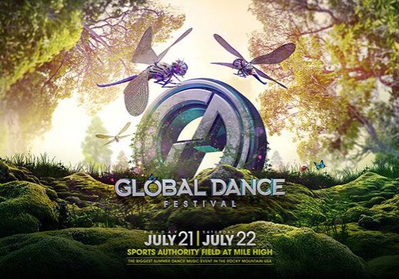 Global Dance Festival poster with dragonflies.