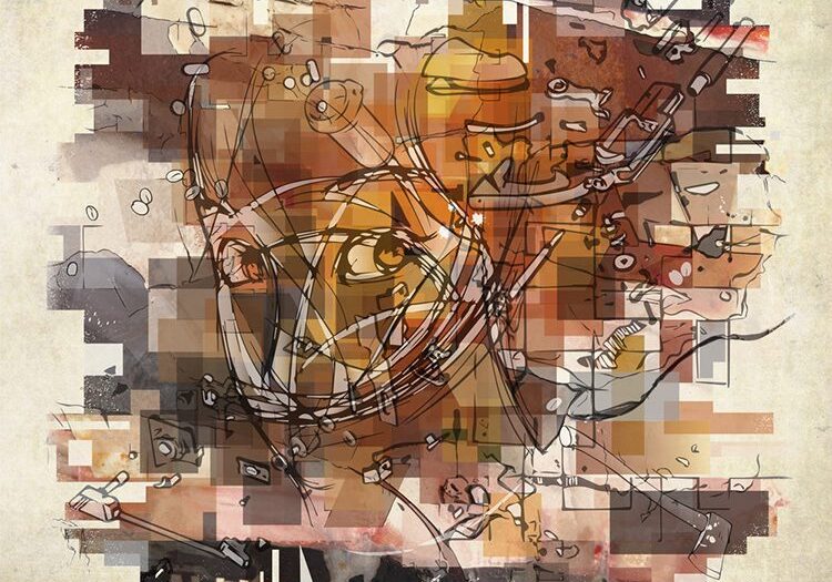 Abstract geometric art with earthy tones.