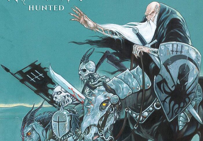 Fantasy warriors on horseback with skeletal armor.