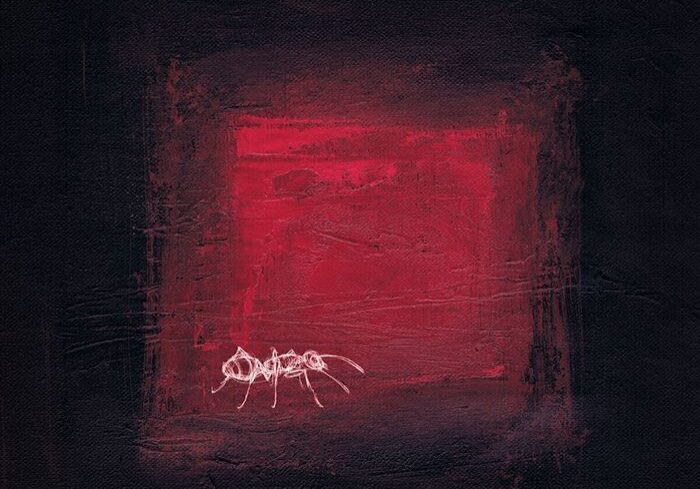 Abstract red and black album cover art.