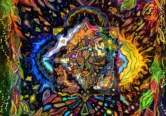Colorful abstract geometric and psychedelic pattern.
