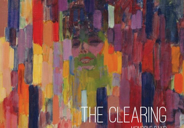 Colorful abstract painting with text overlay.