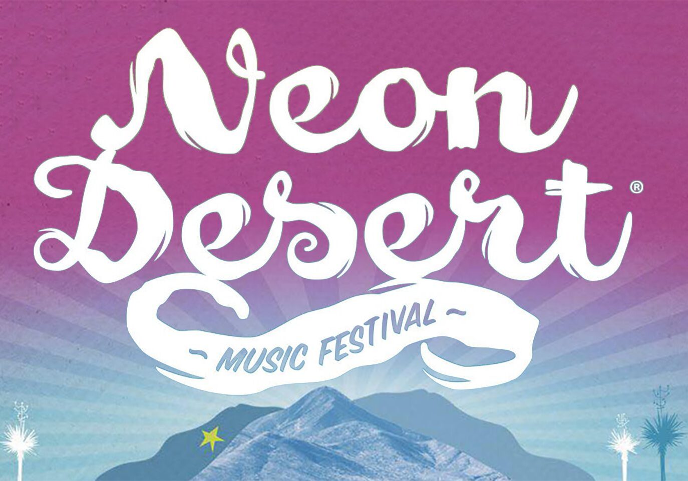 Neon Desert Music Festival logo with mountains.