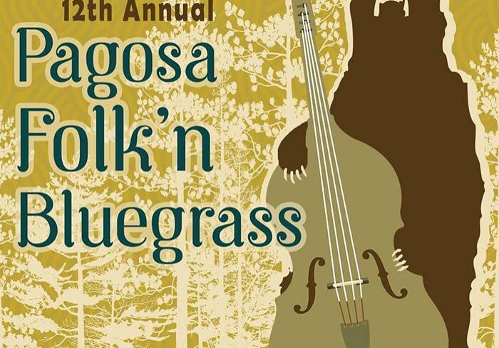 Bear with bass at folk festival poster.