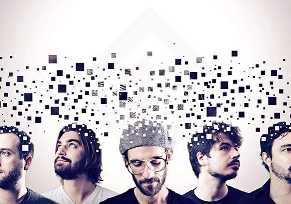Five men with pixelated digital effects above.