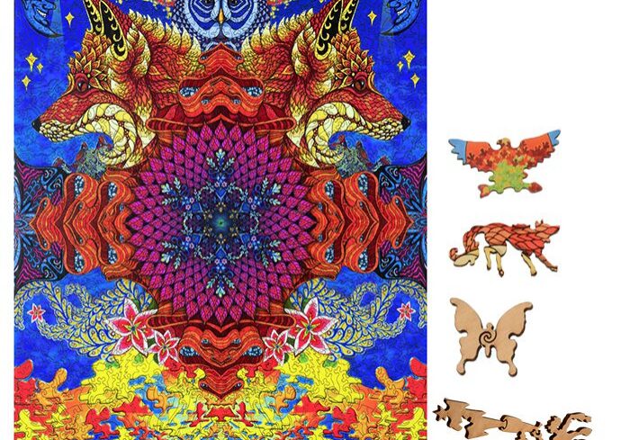 Colorful animal-themed puzzle with intricate designs.