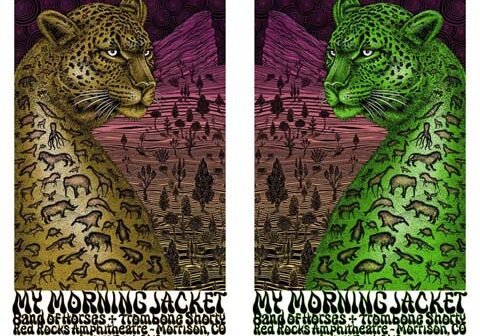 Two leopards with concert details below.