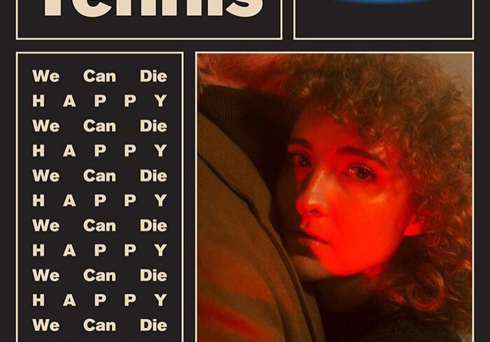 Album cover with person and repeated text.