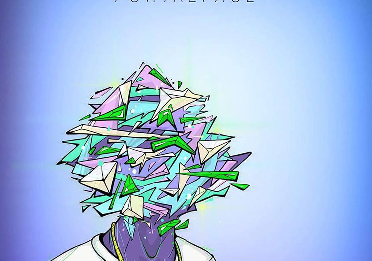 Abstract geometric face with digital elements.
