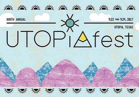 UTOPiAfest poster with mountains and clouds.
