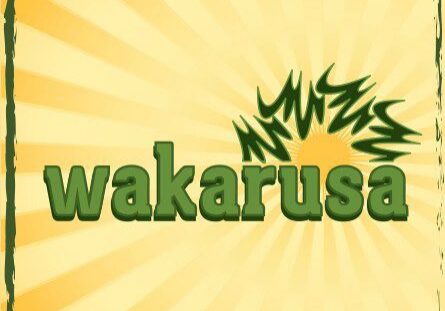 Green 'wakarusa' text with sunburst design.