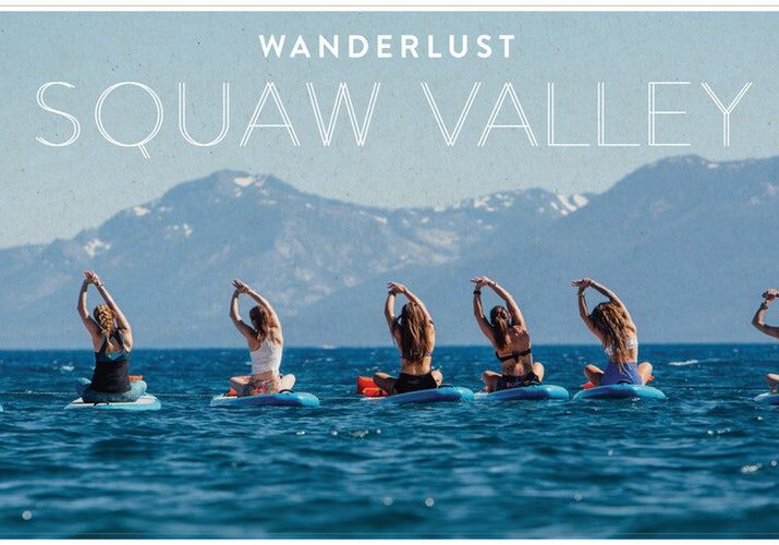 People practicing yoga on paddleboards.