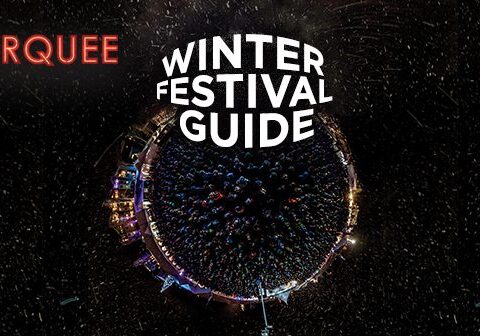 Winter festival guide with starry background.
