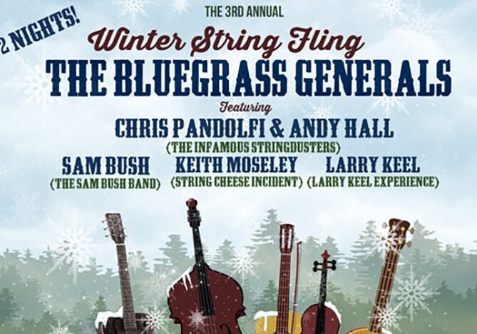 Winter String Fling bluegrass concert poster.